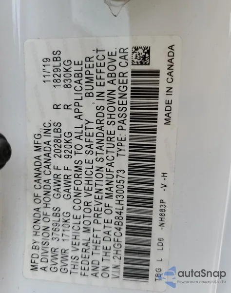 2020 Honda Civic Sport from USA, damaged, VIN 2HGFC4B84LH300573